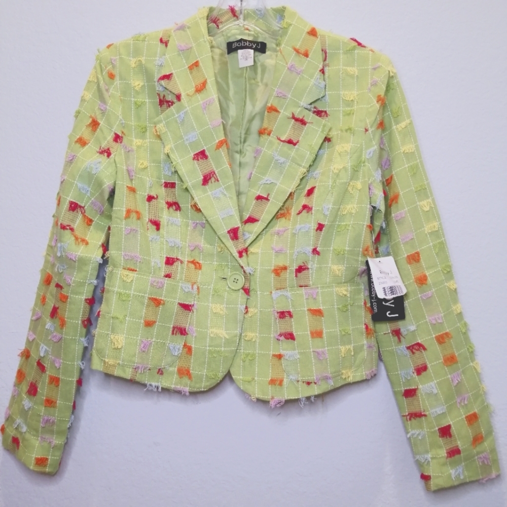 [NWT] Bobby J 100% Cotton Crop Top Blazer Lime - Size S